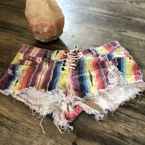 Rainbow jean shorts